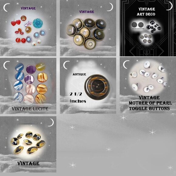 Vintage Button Set, 80s Black & Goldtone Buttons Lot of 8 - Picture 7 of 10